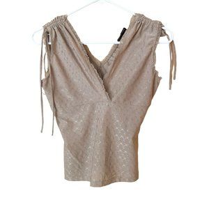 Vintage Y2K Beige top with shoulder ties 2000s 90s neutral Fast Shipping